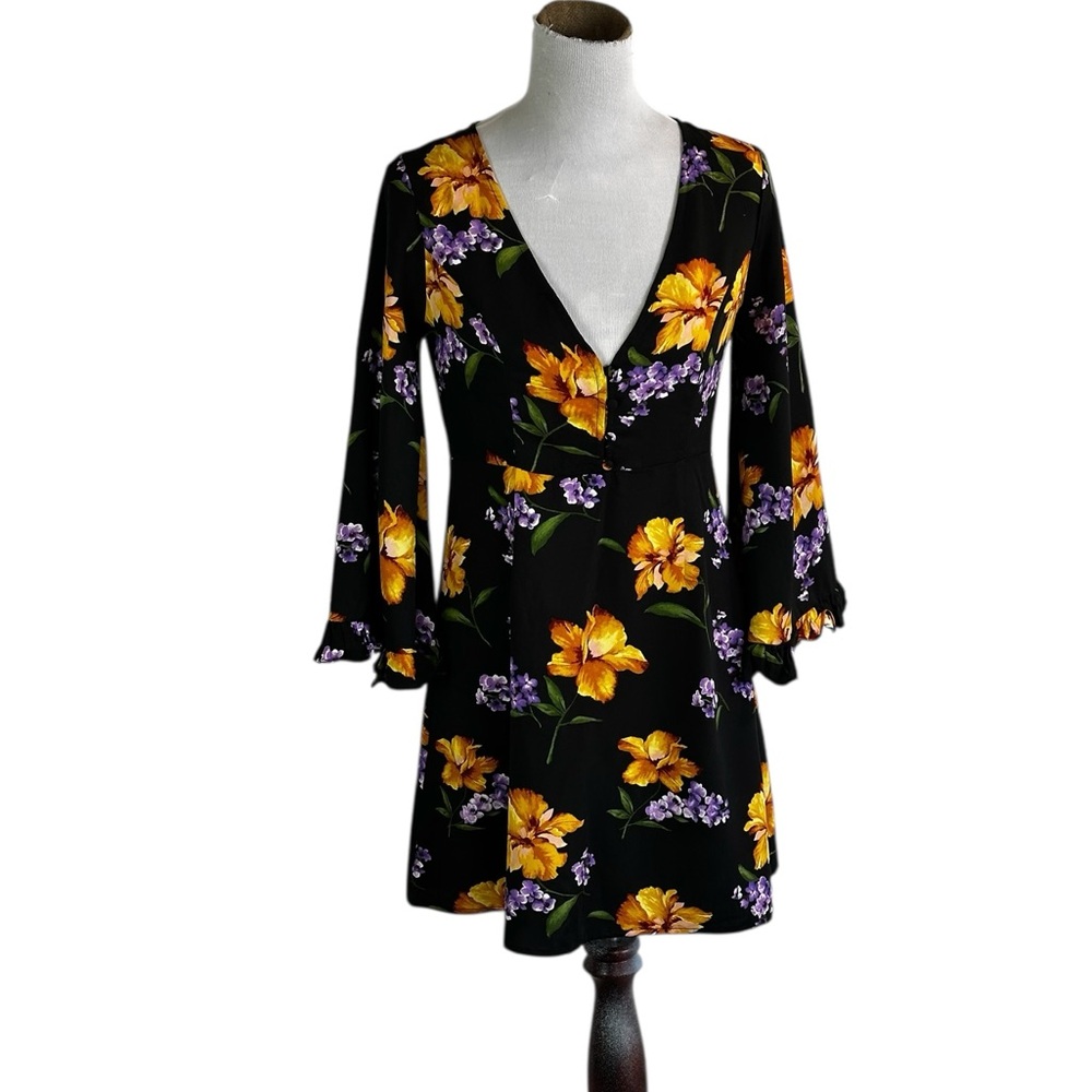 Forever 21 Black Dress with Yellow and Purple Floral - Picture 2 of 16